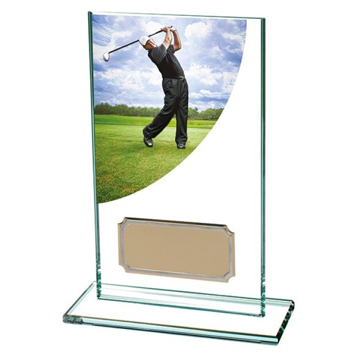 GOLF MALE COLOUR-CURVE JADE CRYSTAL GLASS AWARD - 5 SIZES - 12.5CM TO 20CM